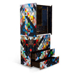 Luxury Walnut Curio Cabinet with Pixel-Inspired Design & Hidden Storage