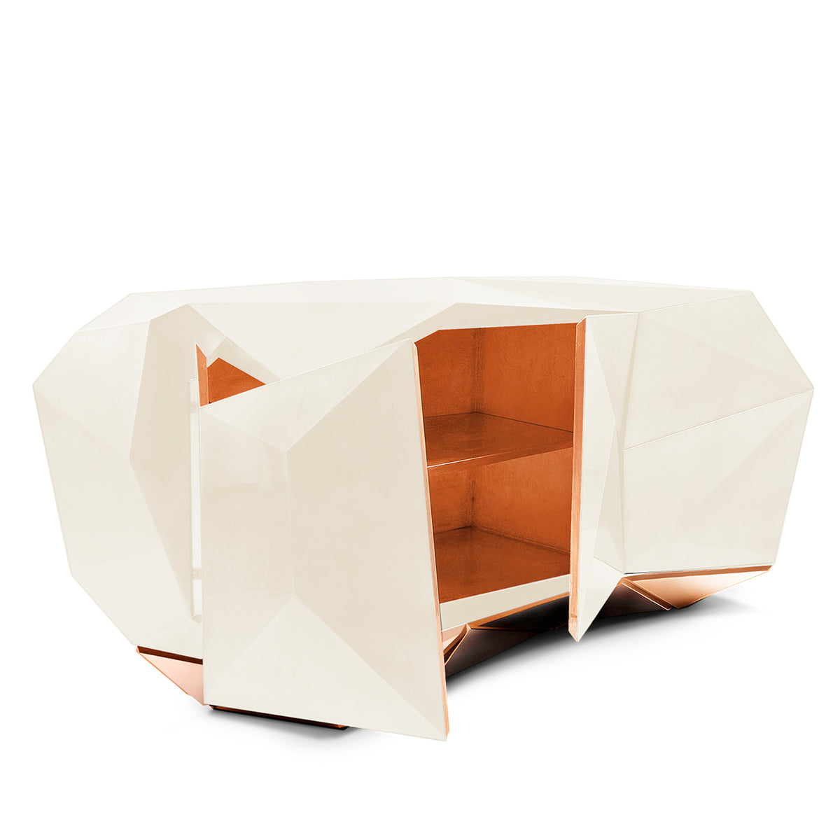 Luxury Emerald Green Sideboard Cabinet with Diamond-Inspired Faceted Design