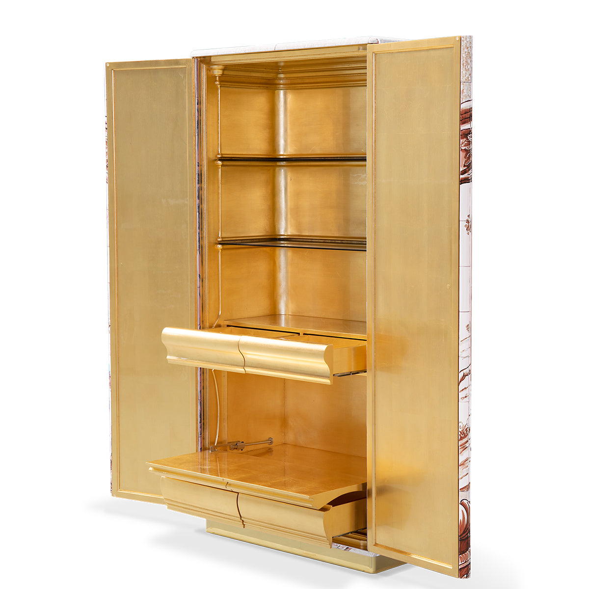 Luxury Display Cabinet with Hand-Painted Tile Artwork, Glass Shelves & Storage