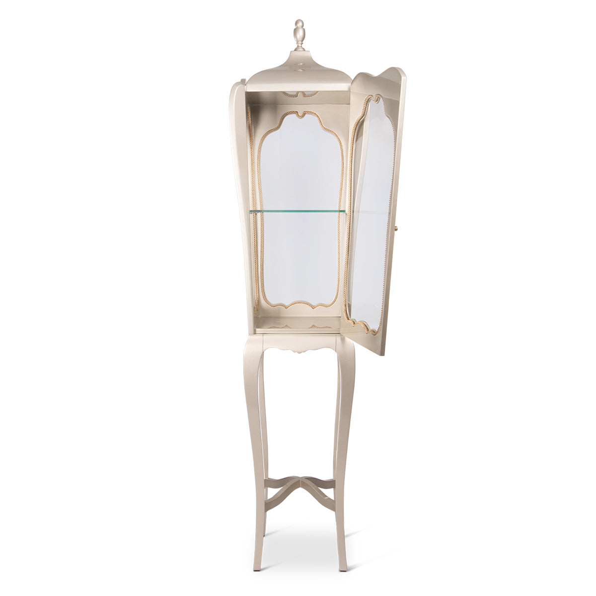 Luxury Slim Curio Display Cabinet with Glass Shelves & Mahogany Frame