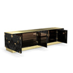 Luxury Walnut Media Console with Pixel-Inspired Design & Hidden Storage
