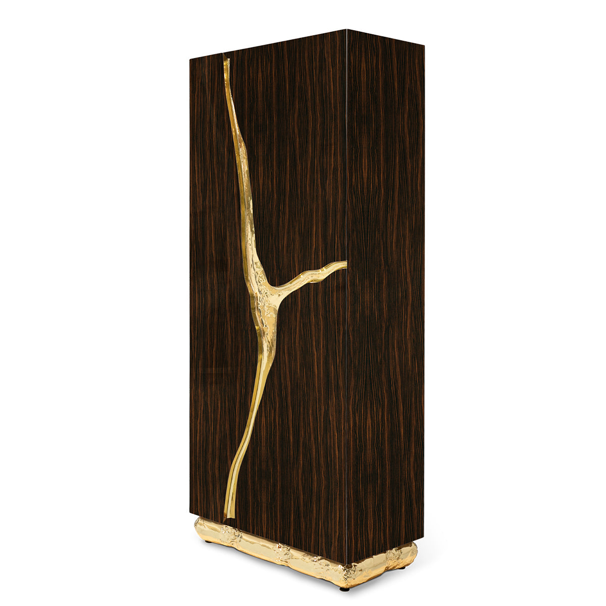 Luxury Walnut Display Cabinet with Sculptural Brass Accents & Hidden Storage