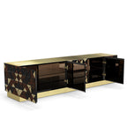 Luxury Walnut Media Console with Pixel-Inspired Design & Hidden Storage