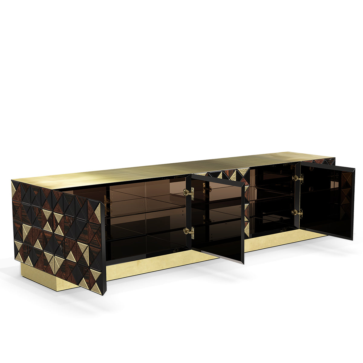 Luxury Walnut Media Console with Pixel-Inspired Design & Hidden Storage