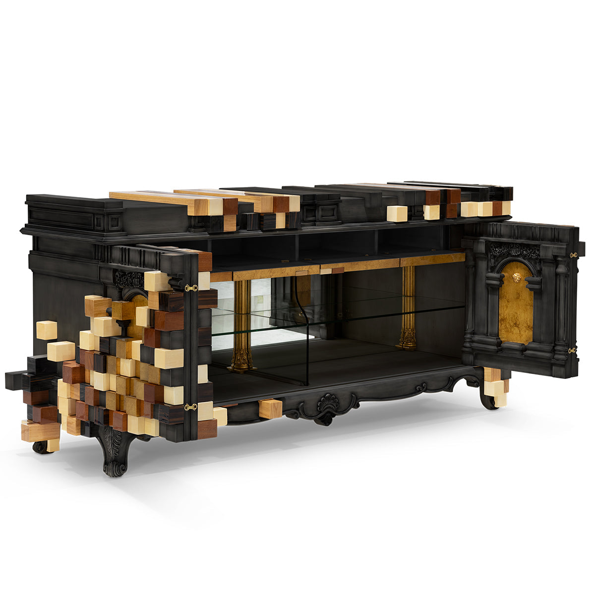 Luxury Mirrored Sideboard Buffet Cabinet with Gold Accents & Modern Storage