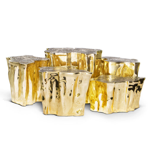 Luxury White Coffee Table with Sculptural Gold Base & Organic Modern Design Center Tea Table