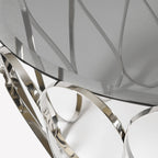Luxury Round Coffee Table with Sculptural Brass Base, Smoked Glass Top & Modern Architectural Design