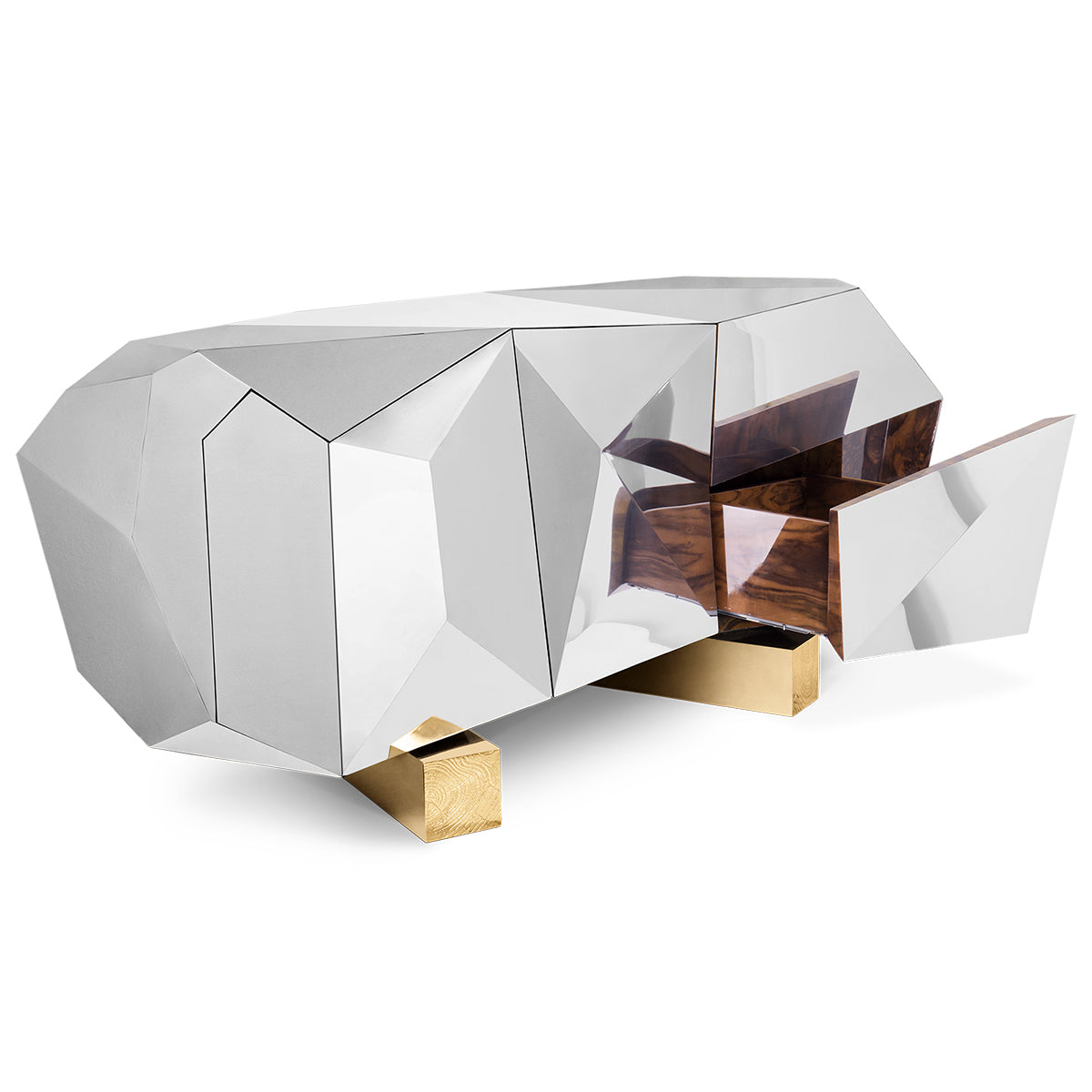 Luxury Black Faceted Sideboard Buffet Cabinet with Hidden Storage