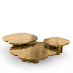 Luxury Patina Brass Coffee Table Set with Round Tiered Tops & Statement Design