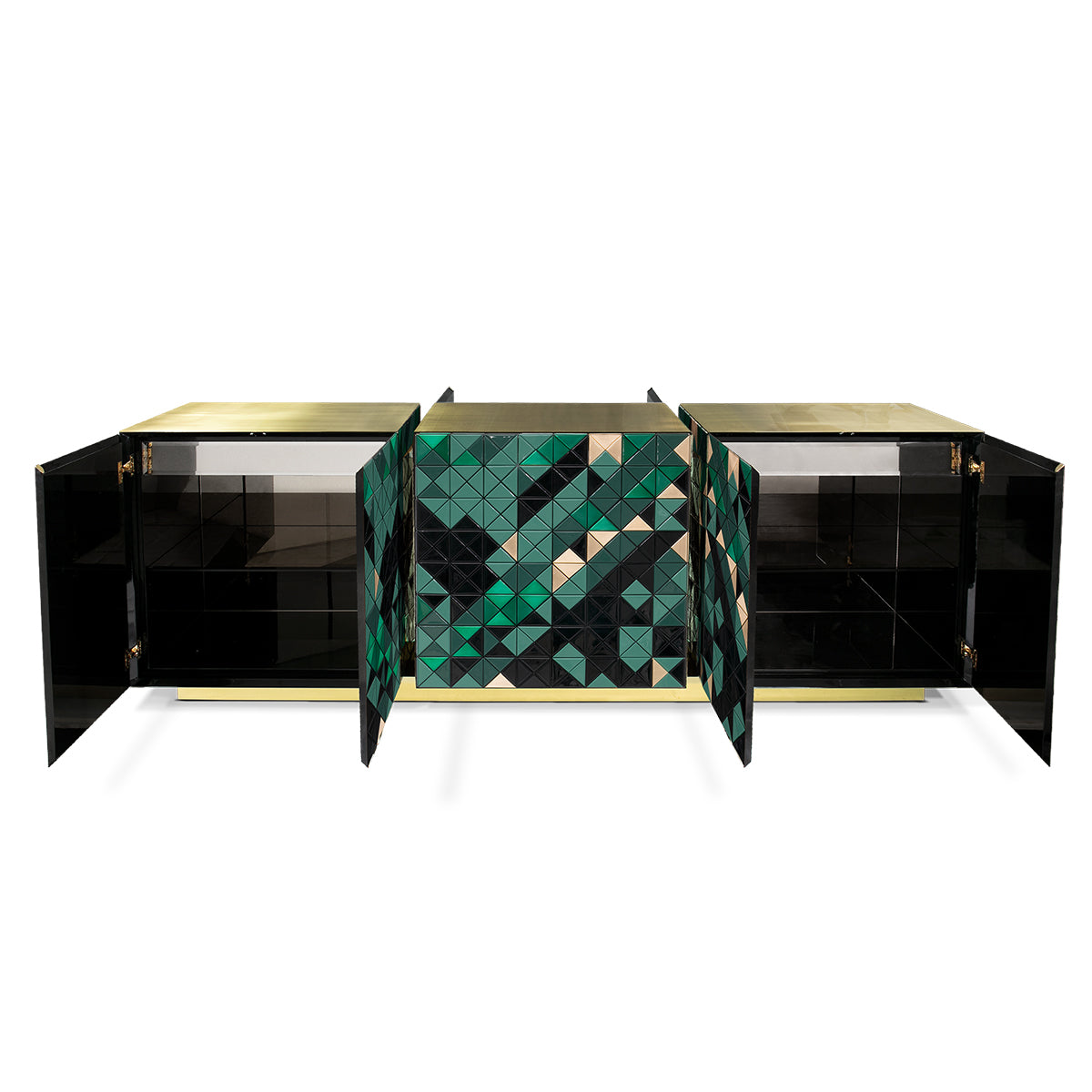 Luxury Anodized Metal Sideboard Cabinet with Pixel-Inspired Design & Hidden Storage