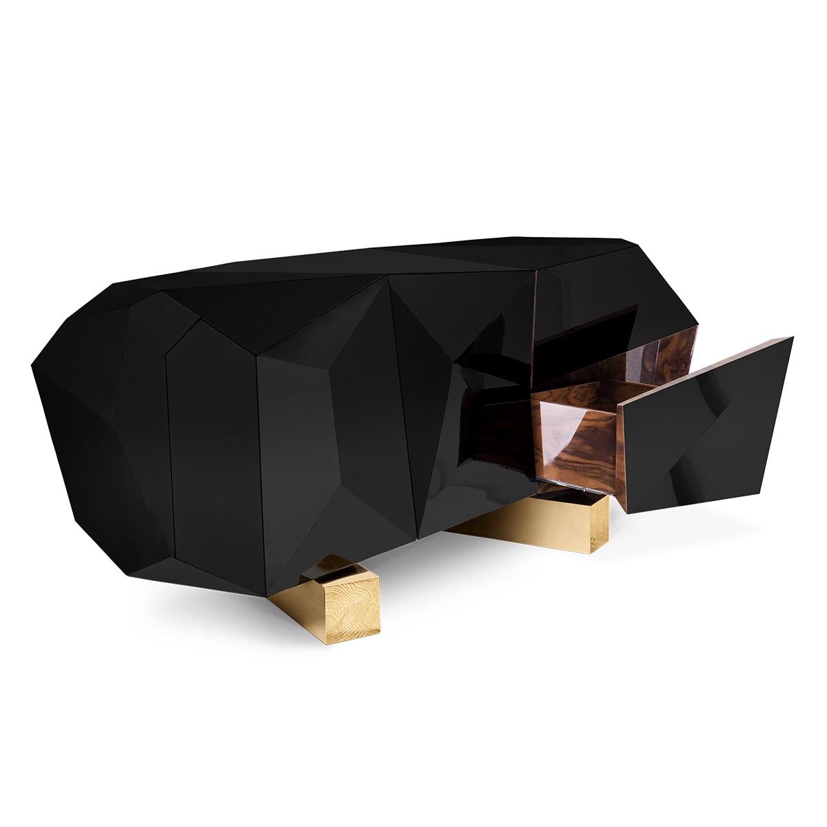 Luxury Black Faceted Sideboard Buffet Cabinet with Hidden Storage
