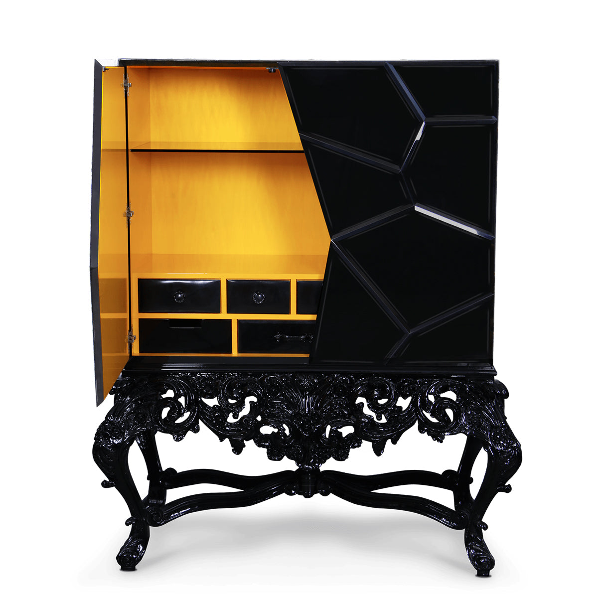 Luxury Curio Display Cabinet with Hand-Painted Tile Artwork & Glass Storage