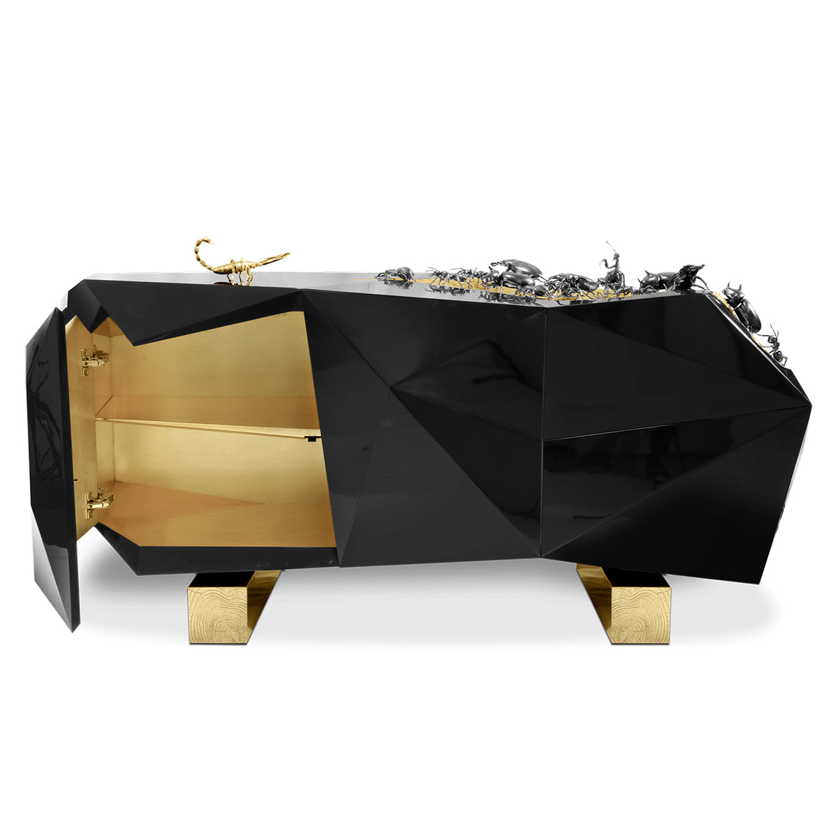 Luxury Diamond-Inspired Sideboard Buffet Cabinet with Black Gold Finish