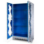 Luxury Display Cabinet with Silver Leaf Finish, Glass Shelves & Storage