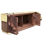 Luxury Black Sideboard Buffet Cabinet with Gold Leaf Details & Hidden Storage