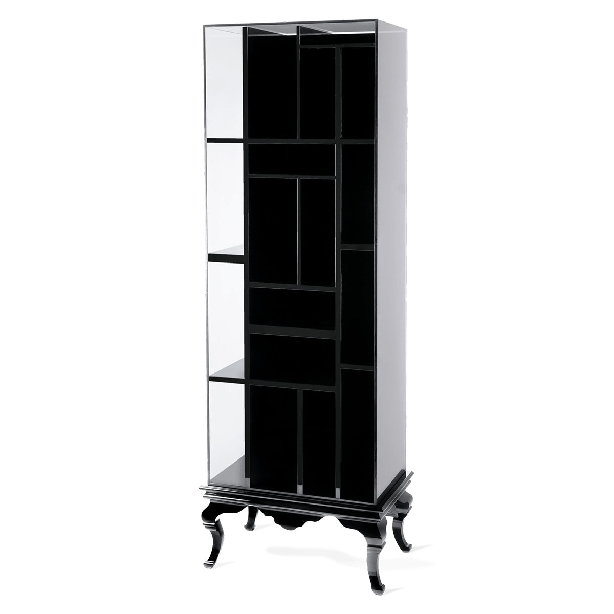 Luxury Tall Bookcase with Smoked Glass Shelves & Modern Display Storage
