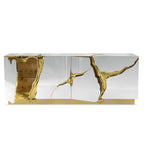 Luxury Black Gold Sideboard Cabinet with Sculptural Cracked Design