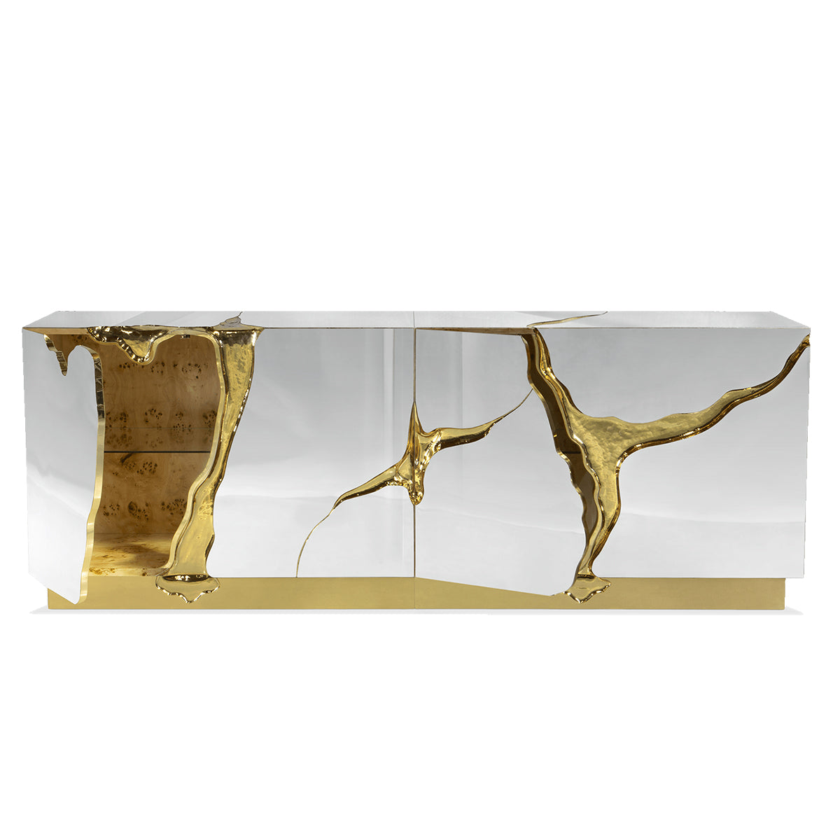 Luxury Black Gold Sideboard Cabinet with Sculptural Cracked Design