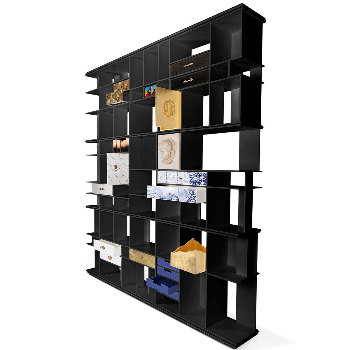 Luxury Glass Display Cabinet with Brass Accents, Curio Storage & Designer Shelving