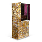 Luxury Walnut Curio Cabinet with Pixel-Inspired Design & Hidden Storage
