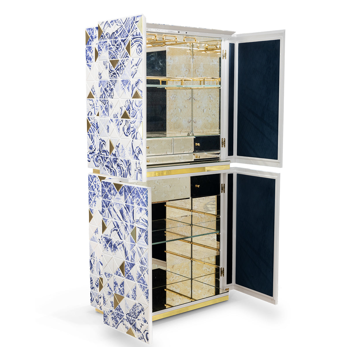 Luxury Walnut Curio Cabinet with Pixel-Inspired Design & Hidden Storage