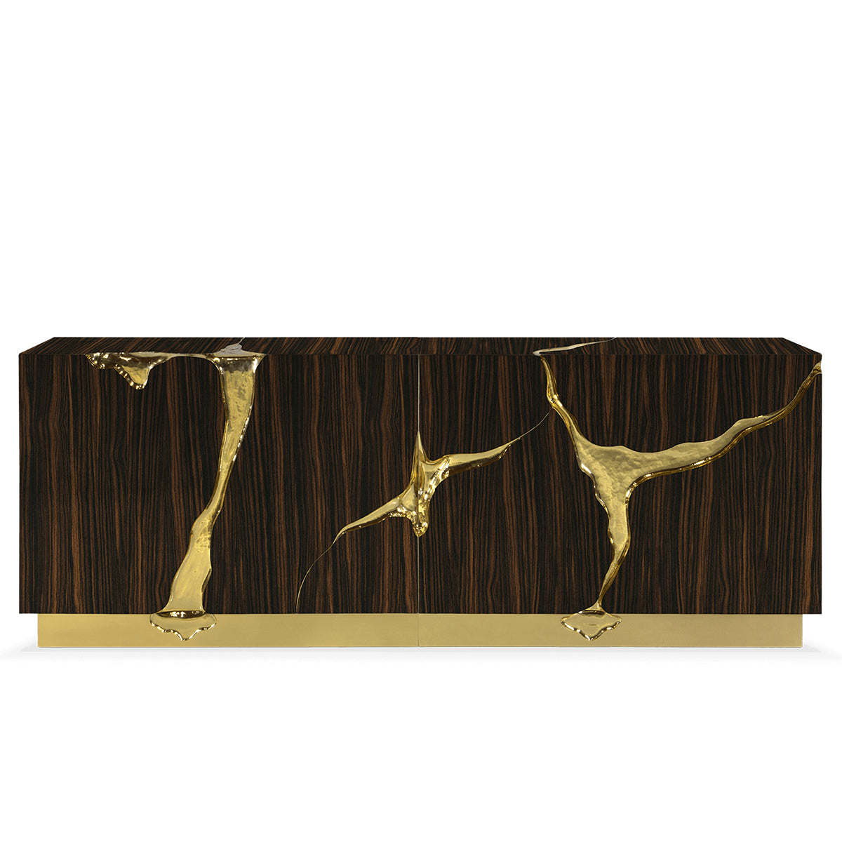 Luxury Black Gold Sideboard Cabinet with Sculptural Cracked Design