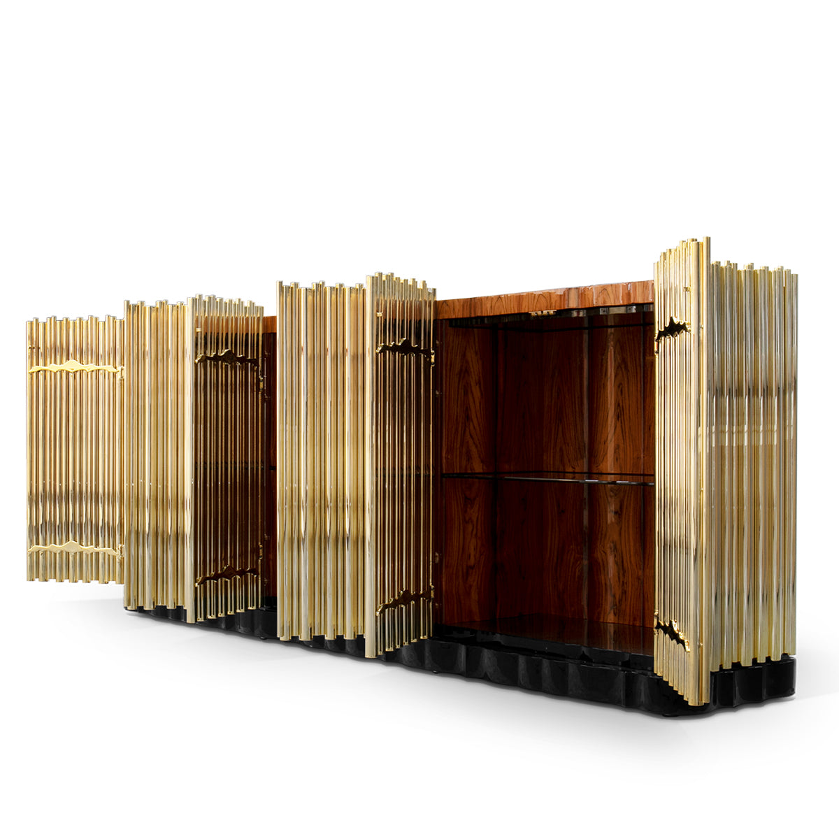 Luxury Brass Sideboard Cabinet with Sculptural Doors & Hidden Storage