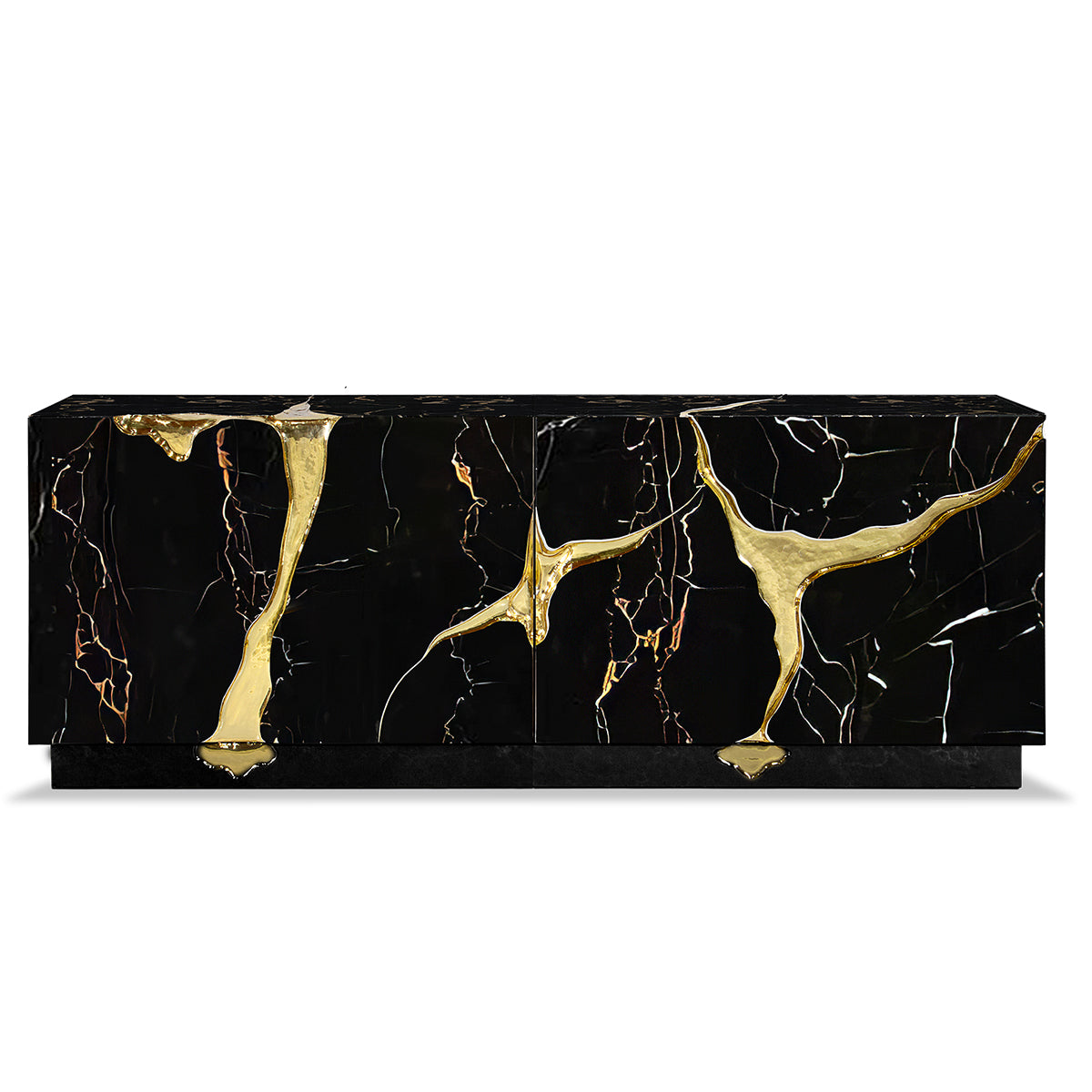 Luxury Black Gold Sideboard Cabinet with Sculptural Cracked Design