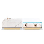 Luxury Coffee Table Set with Marble, Glass & Sculptural Gold Brass Design