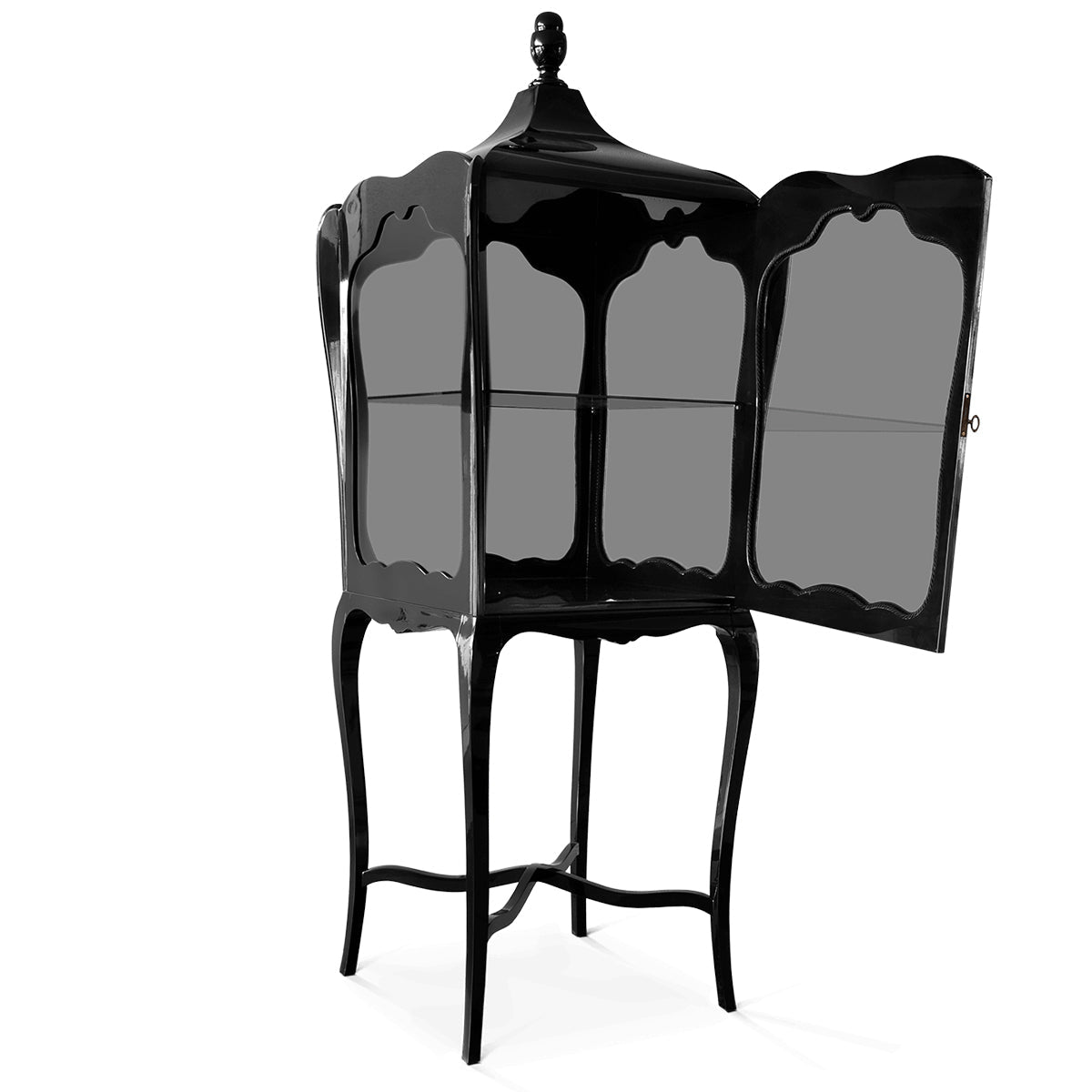 Luxury Mahogany Display Cabinet with Smoked Glass Panels & Curio Storage