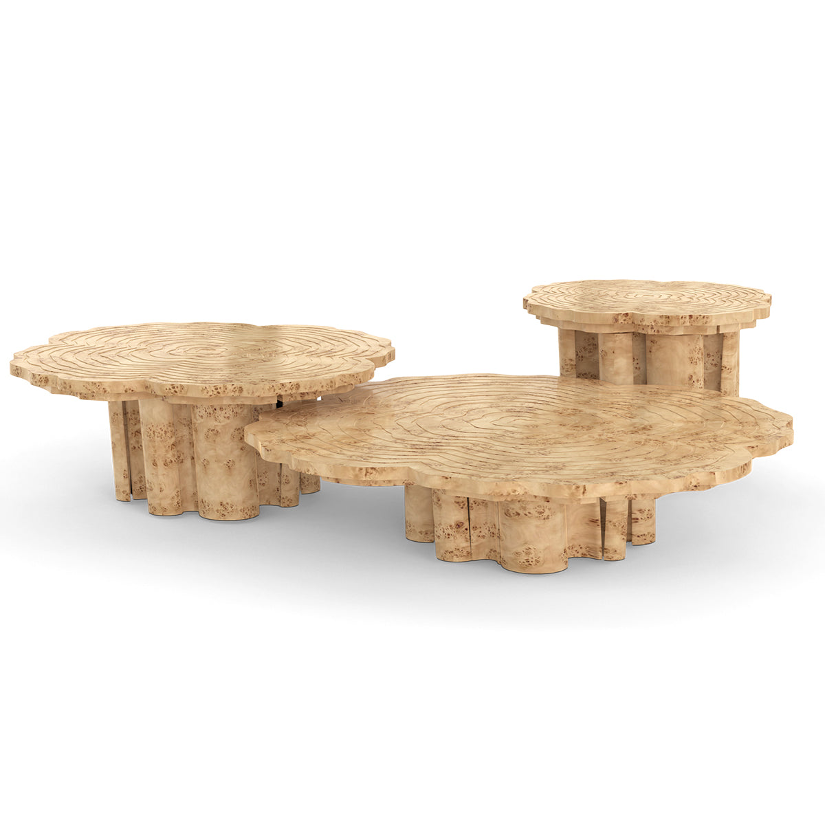 Luxury Patina Brass Coffee Table Set with Round Tiered Tops & Statement Design