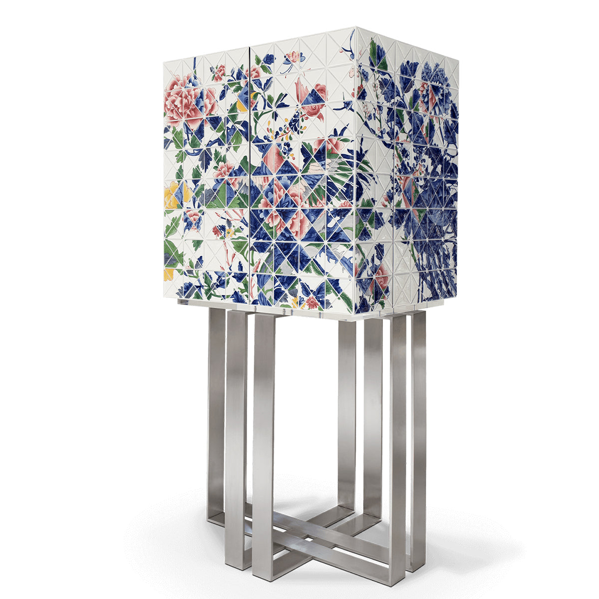 Luxury Geometric Bar Cabinet with Pixel-Inspired Design & Hidden Storage