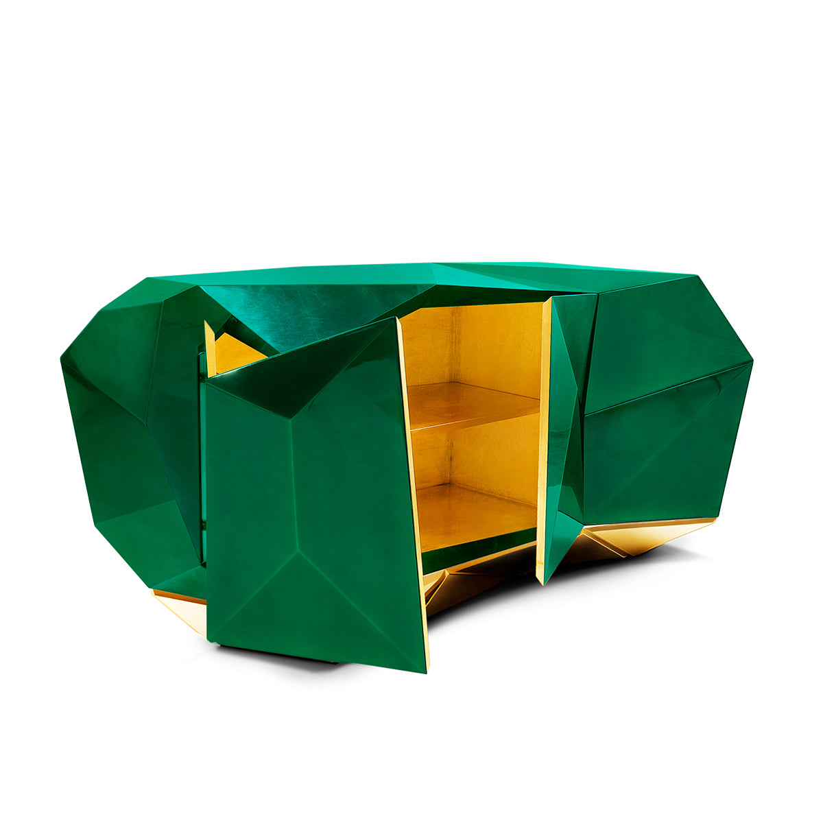 Luxury Emerald Green Sideboard Cabinet with Diamond-Inspired Faceted Design