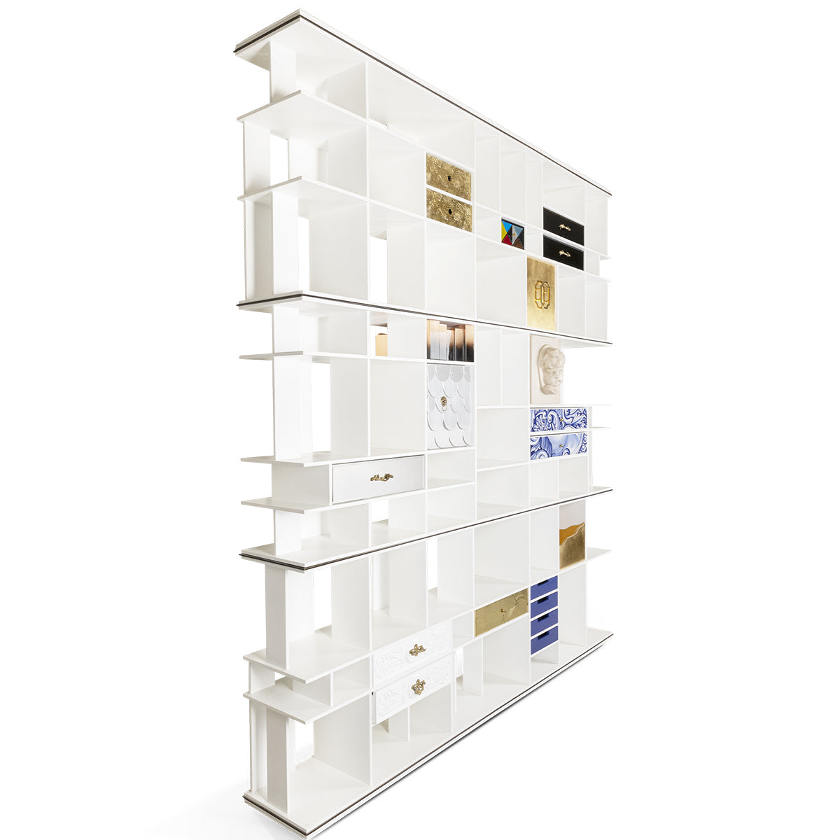 Luxury Glass Display Cabinet with Brass Accents, Curio Storage & Designer Shelving
