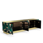 Luxury Walnut Media Console with Pixel-Inspired Design & Hidden Storage