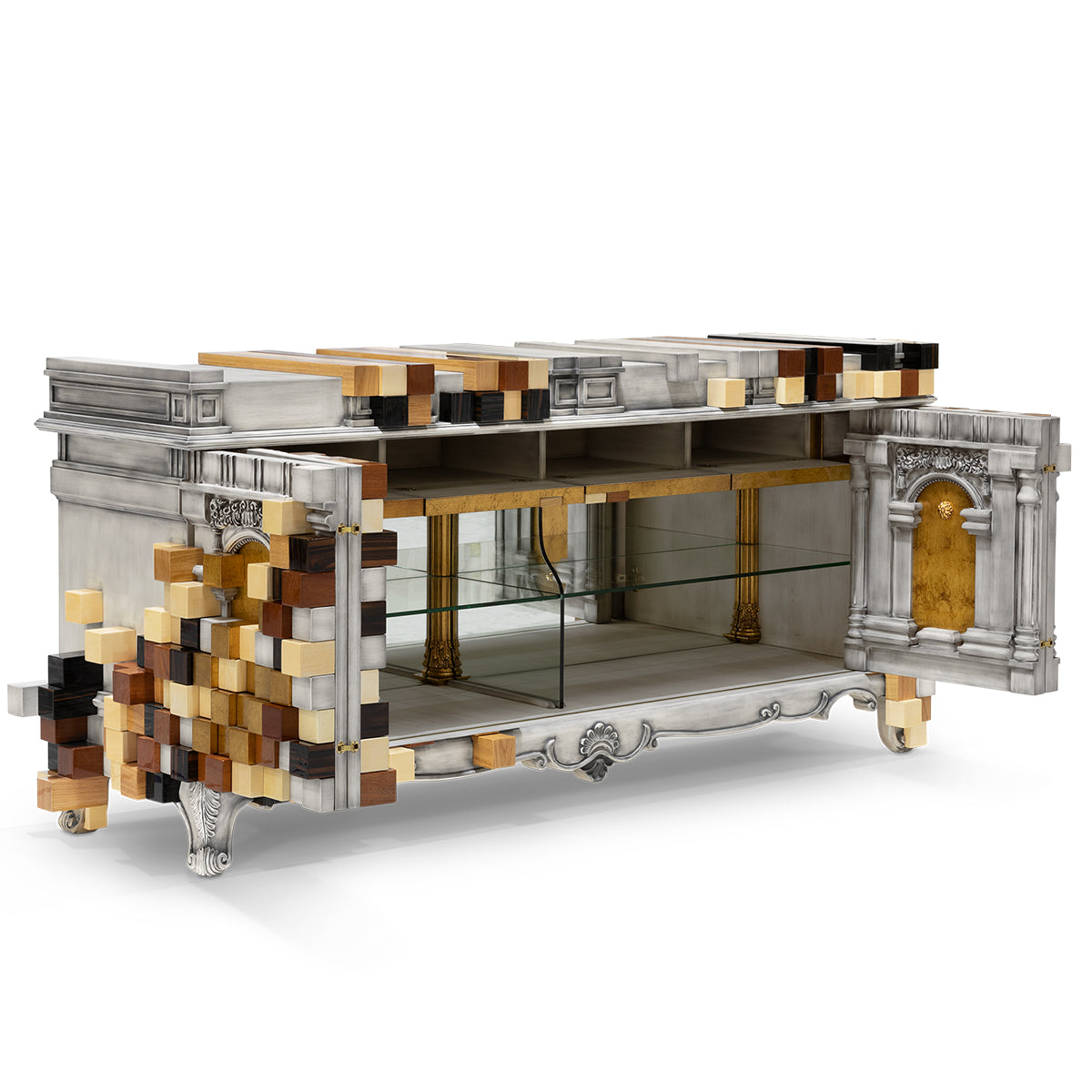 Luxury Mirrored Sideboard Buffet Cabinet with Gold Accents & Modern Storage