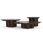 Luxury Patina Brass Coffee Table Set with Round Tiered Tops & Statement Design