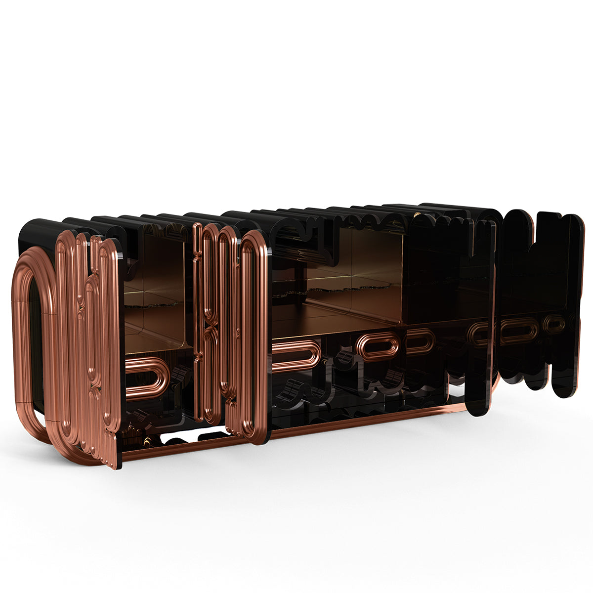 Luxury Gold Sideboard Buffet Cabinet with Sculptural Metal Design & Hidden Storage