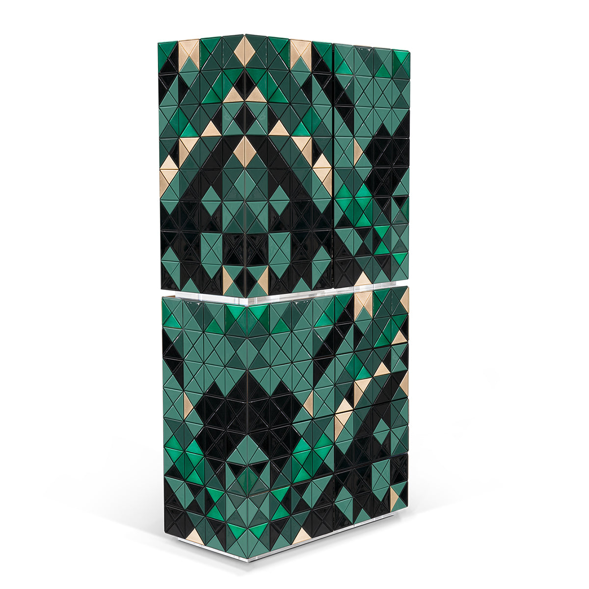 Luxury Walnut Curio Cabinet with Pixel-Inspired Design & Hidden Storage