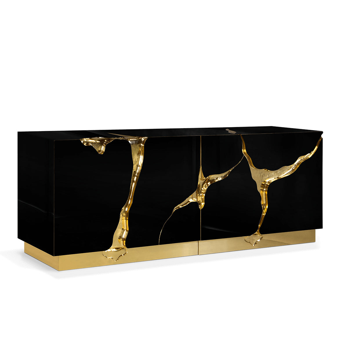Luxury Black Gold Sideboard Cabinet with Sculptural Cracked Design