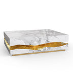 Luxury Carrara Marble Coffee Table with Sculptural Brass Frame & Organic Design