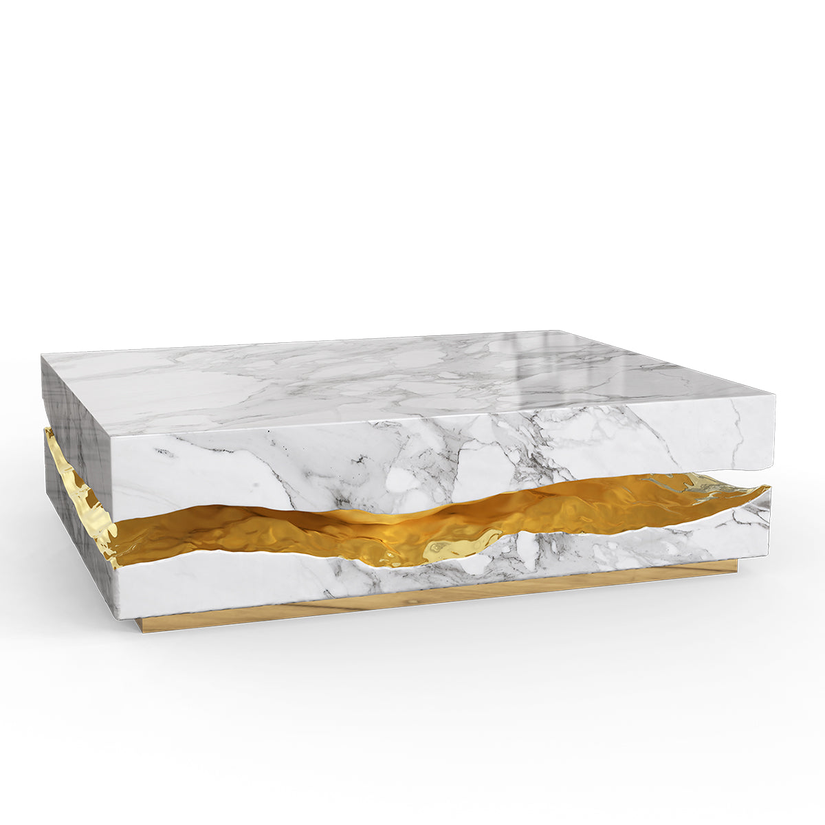 Luxury Carrara Marble Coffee Table with Sculptural Brass Frame & Organic Design