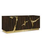 Luxury Black Gold Sideboard Cabinet with Sculptural Cracked Design