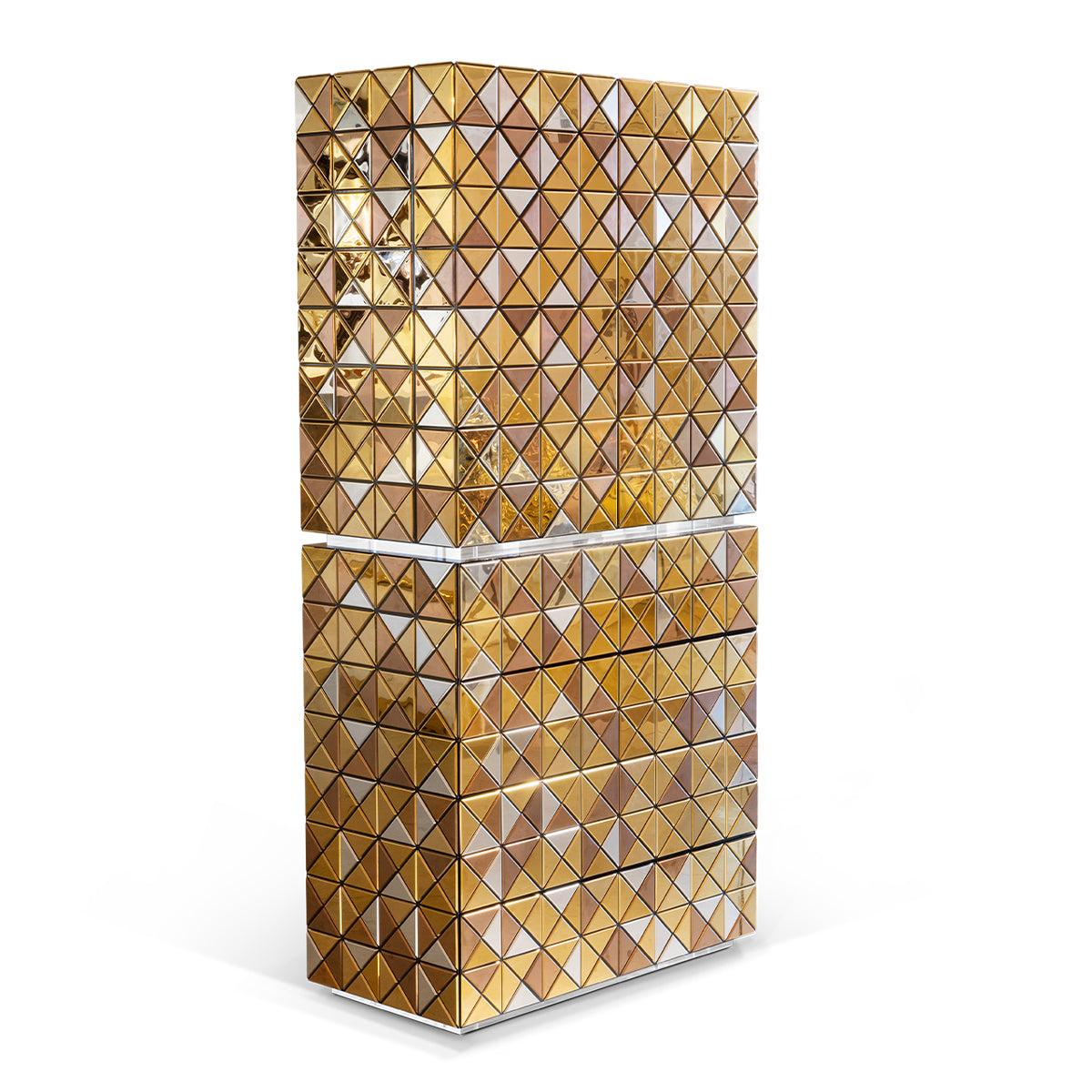 Luxury Walnut Curio Cabinet with Pixel-Inspired Design & Hidden Storage