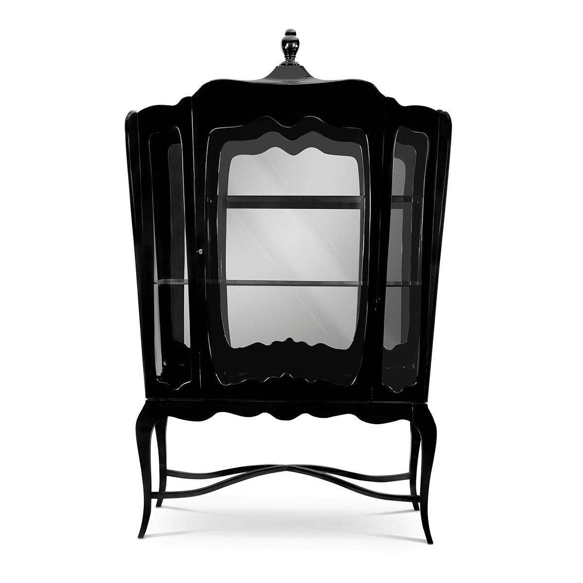Luxury Curio Display Cabinet with Glass Panels, Mahogany Frame & Hidden Storage