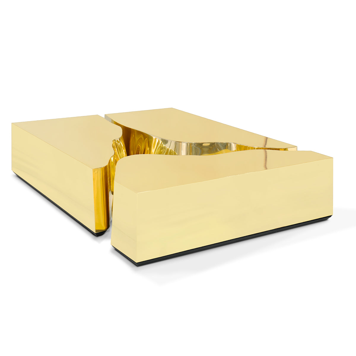 Luxury Coffee Table with Cracked Brass Sculptural Base & Smoked Glass Top