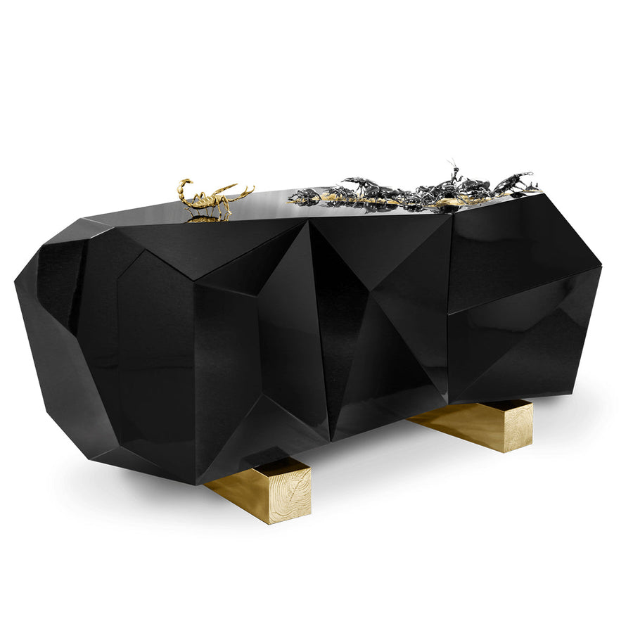 Luxury Diamond-Inspired Sideboard Buffet Cabinet with Black Gold Finish