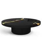 Luxury Gold Coffee Table with Round Glass Top & Sculptural Brass Base