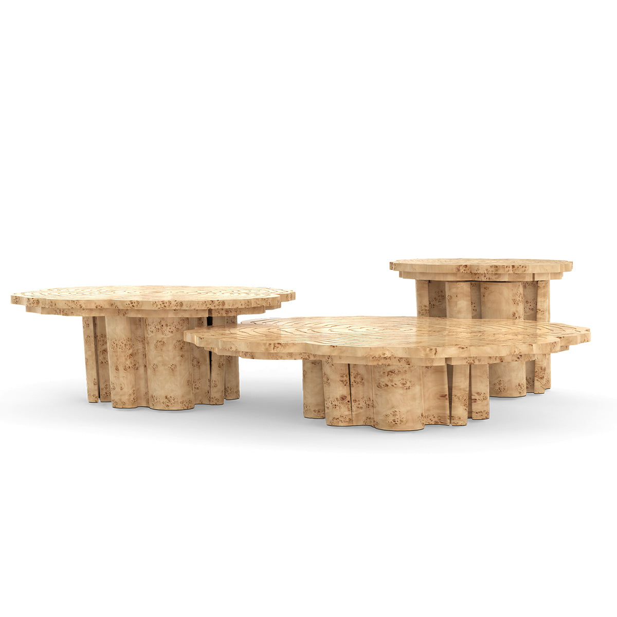 Luxury Patina Brass Coffee Table Set with Round Tiered Tops & Statement Design
