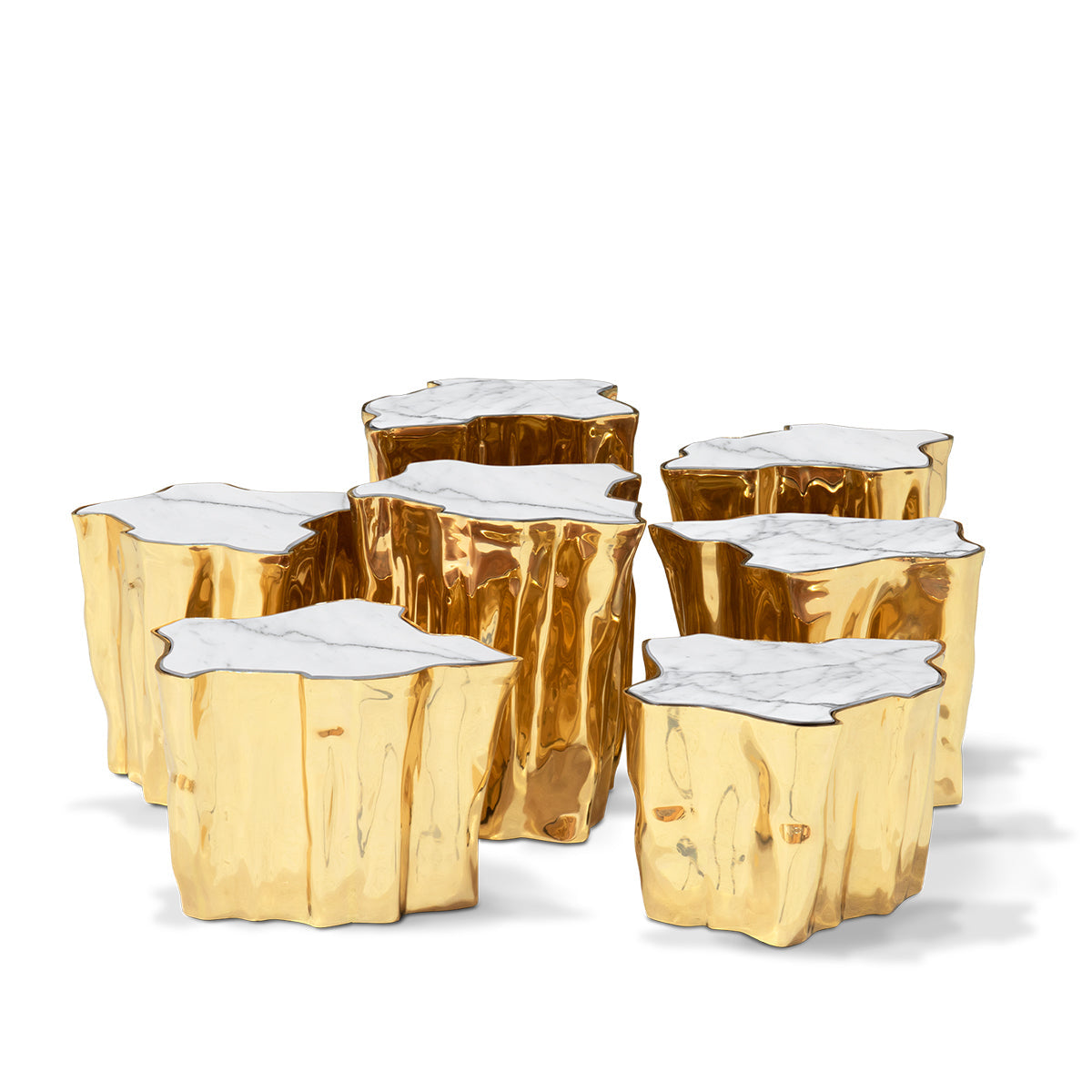 Luxury White Coffee Table with Sculptural Gold Base & Organic Modern Design
